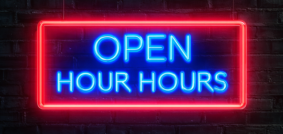 Customizable neon open sign with business hours