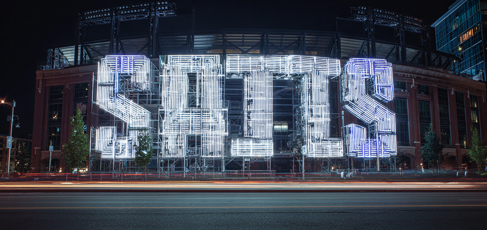 Large-scale neon letters for stadium advertising