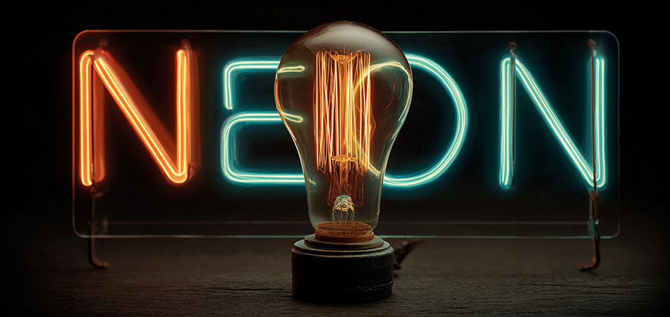 Neon letters with vintage filament bulb effects