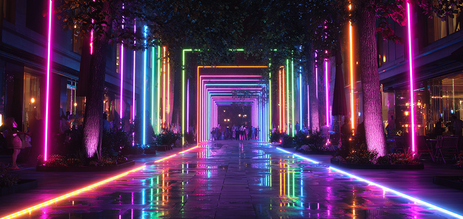 High-density RGB neon strips for dynamic effects