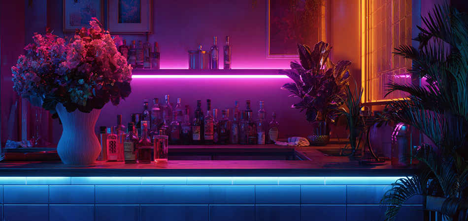Dimmable remote-controlled neon bar accents