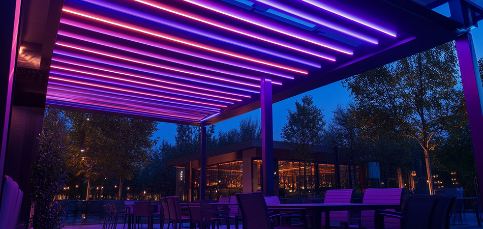 Dimmable weatherproof neon lighting for pergolas