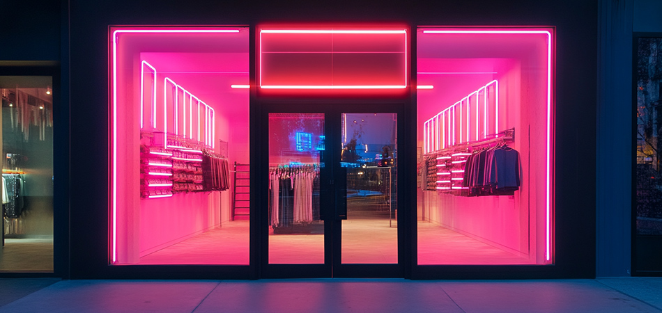 High-impact neon signage for retail storefronts