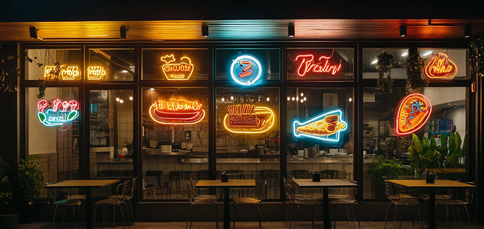 Durable commercial neon signs for restaurant facades