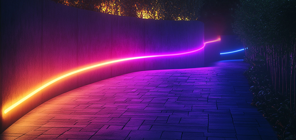 Adhesive-backed neon wall lights for concrete