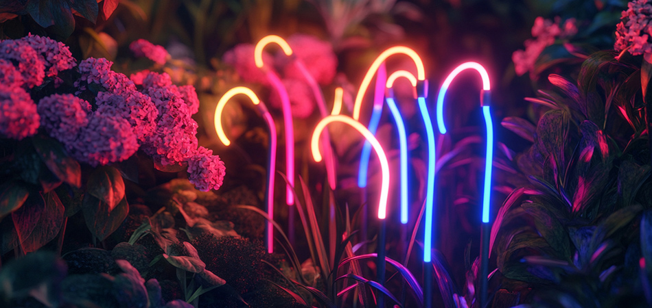 Solar-powered outdoor neon garden lights