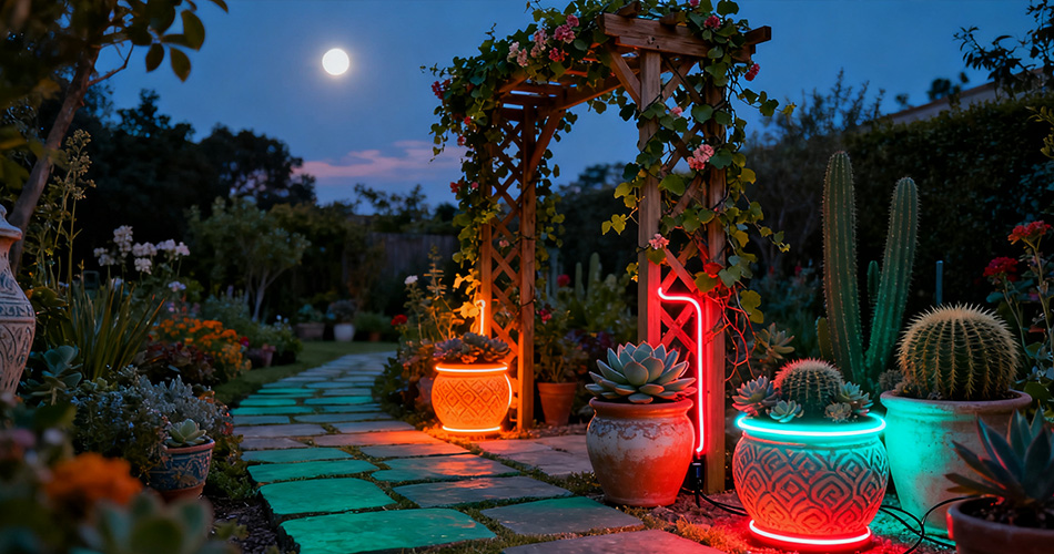 Safe low voltage neon garden lights