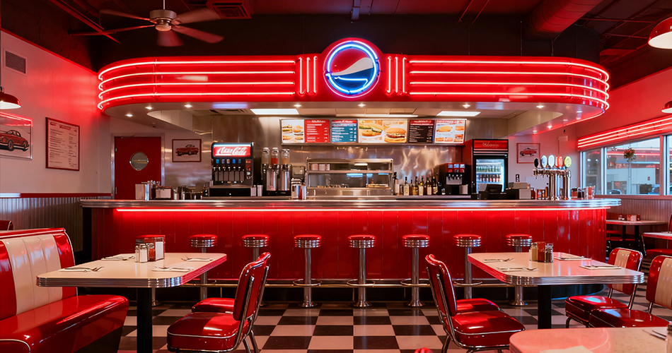 Neon lighting for restaurant interiors