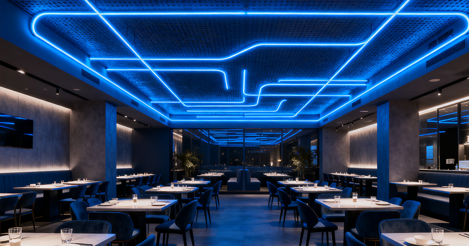 Neon lighting for restaurant interiors