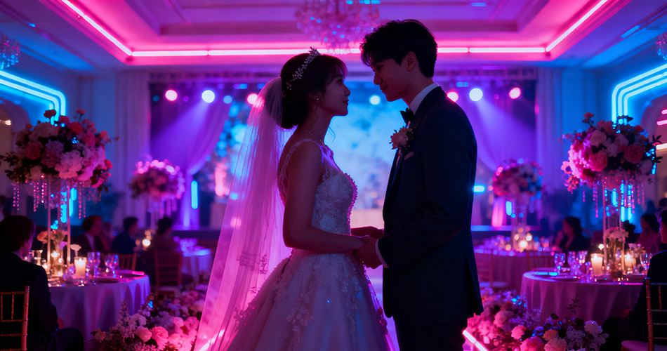 Neon wedding photo booth lighting