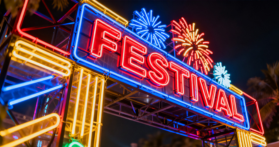 Neon festival entrance signage
