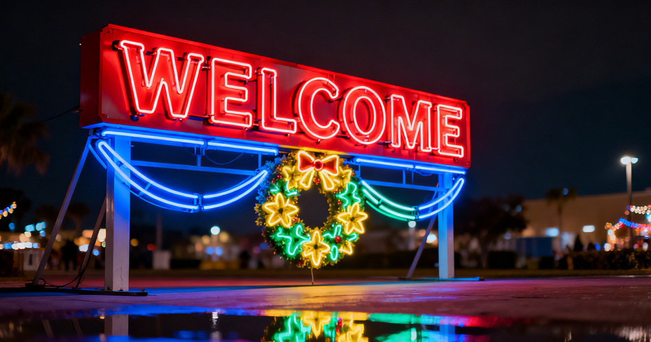 Neon festival entrance signage