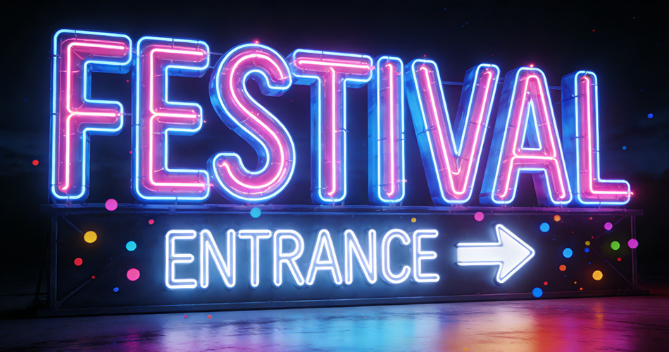 neon festival entrance signage