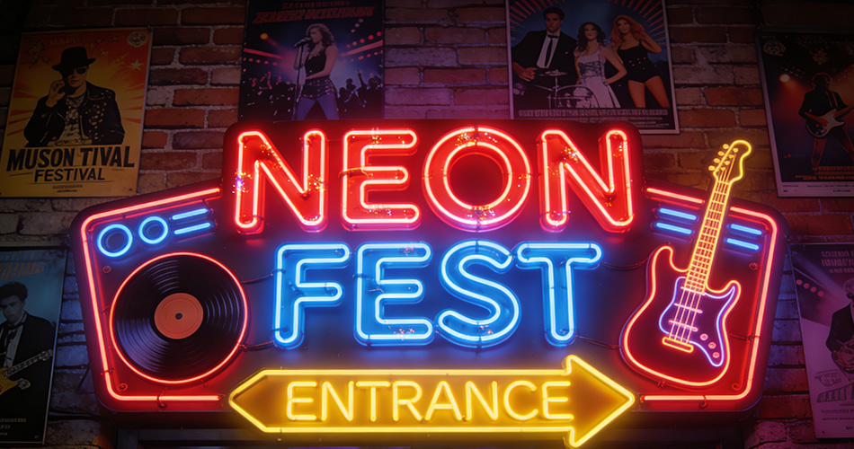 neon festival entrance signage