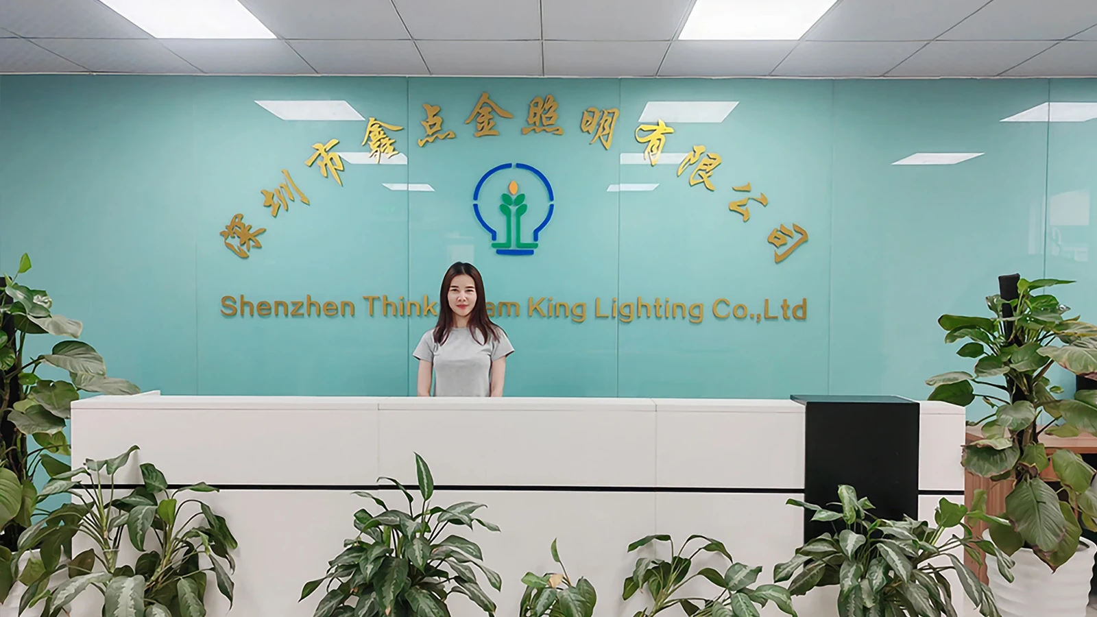 Reception-desk-and-brand-logo-wall-of-Shenzhen-Think-Team-King-Lighting Reception-desk-and-brand-logo-wall-of-Shenzhen-Think-Team-King-Lighting