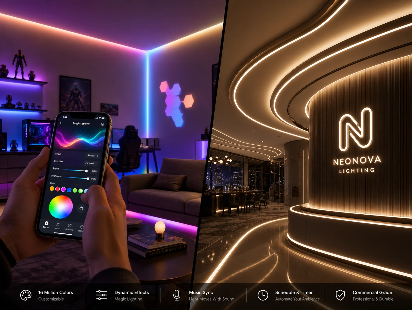 Comparative infographic of consumer-grade Govee App control lighting vs commercial-grade flexible neon light customization for B2B engineering projects. Comparative infographic of consumer-grade Govee App control lighting vs commercial-grade flexible neon light customization for B2B engineering projects.