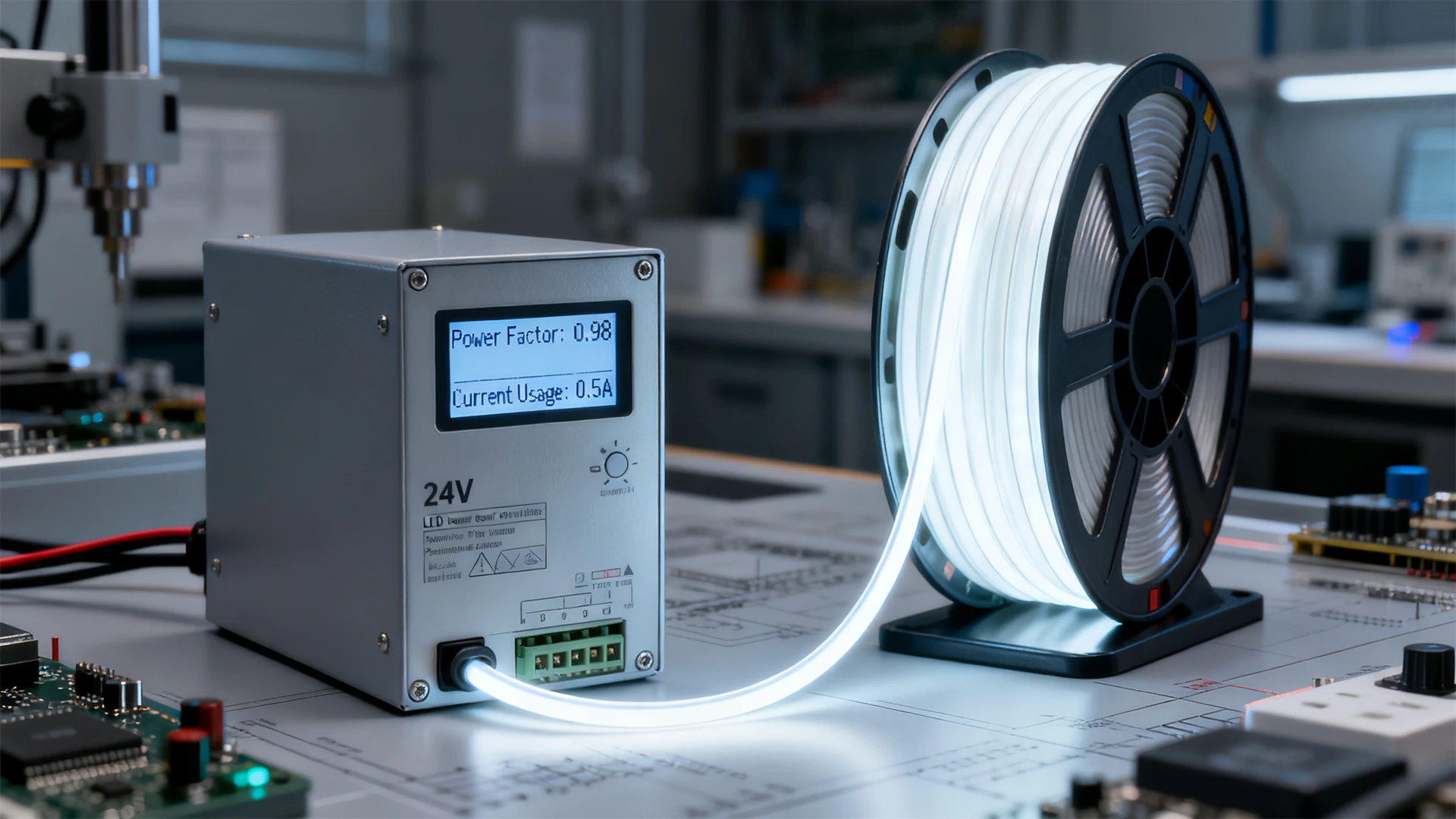 Commercial 24V LED neon light power supply and driver showing optimal power factor efficiency for industrial engineering installations Commercial 24V LED neon light power supply and driver showing optimal power factor efficiency for industrial engineering installations
