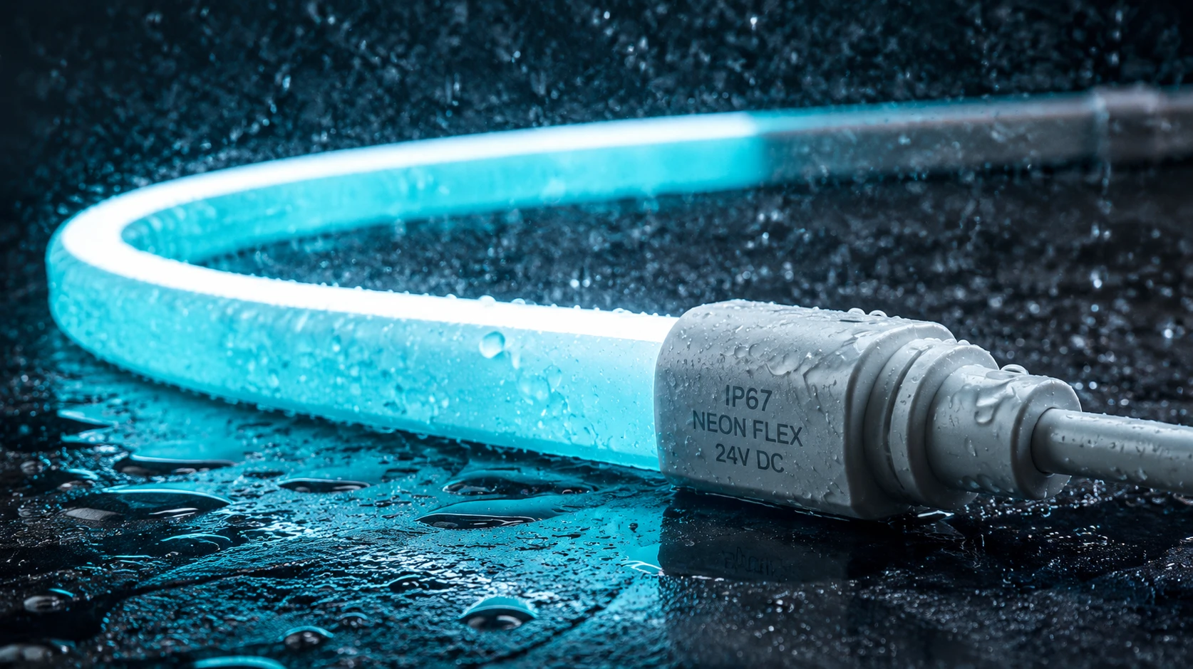 Heavy-duty shatterproof silicone LED neon flex tube undergoing water spray and impact durability test for public safety lighting Heavy-duty shatterproof silicone LED neon flex tube undergoing water spray and impact durability test for public safety lighting