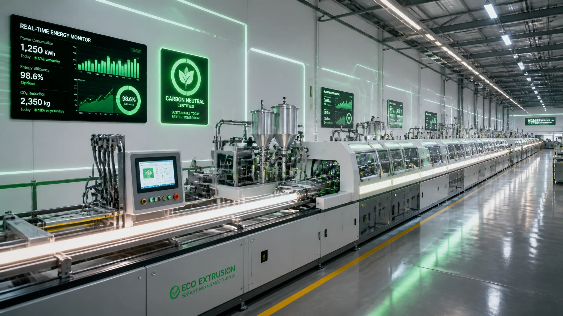 Eco-friendly carbon-neutral automated production line for silicone LED neon strips inside THINK TEAM KING high-tech factory