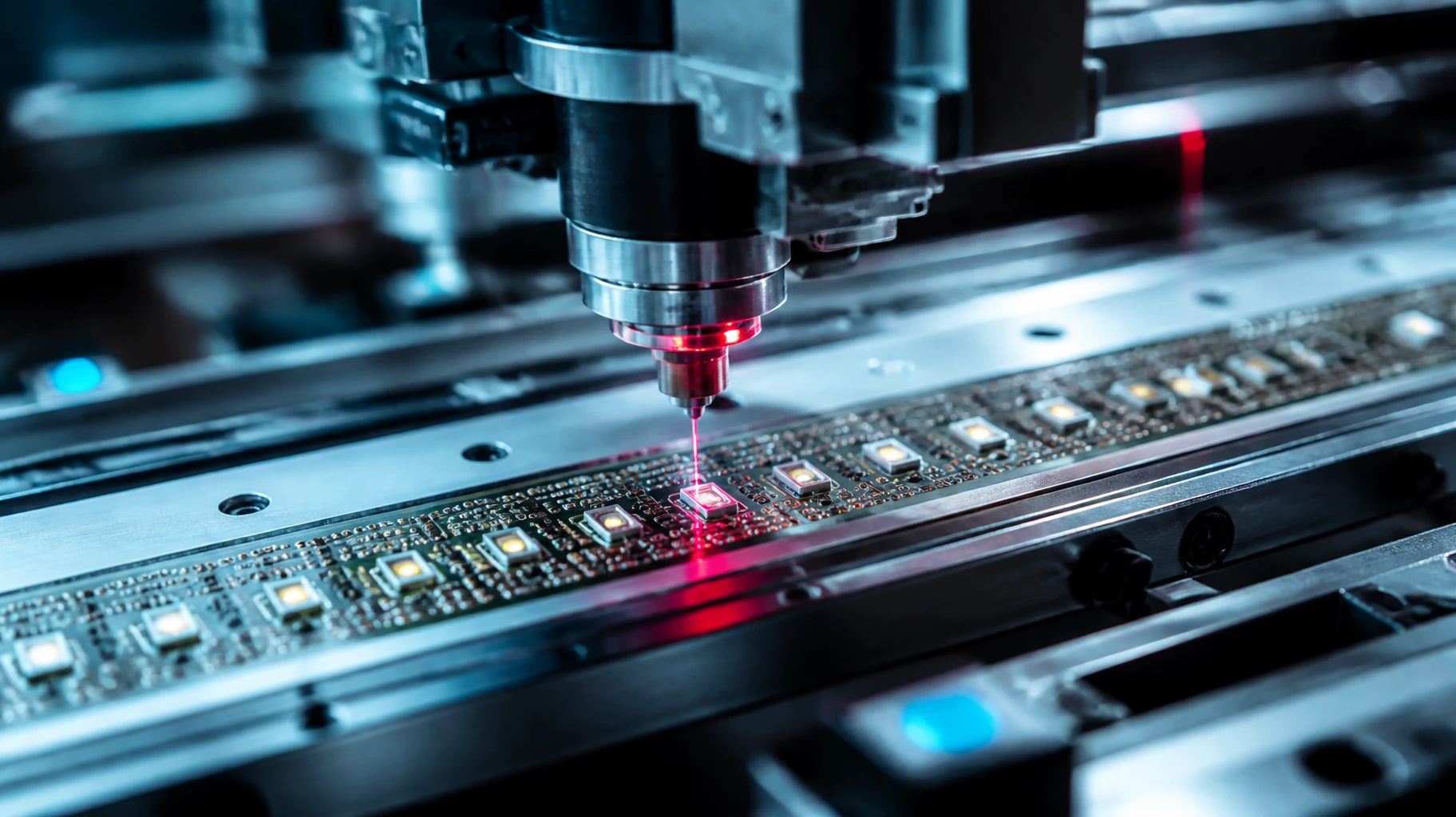 High-speed automated SMT assembly line placing premium LED chips onto PCB boards at THINK TEAM KING ISO-certified factory