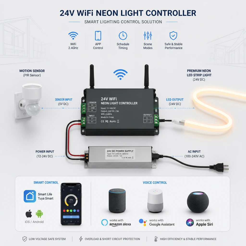 Simple wiring diagram showing smart controls controller connected with a motion sensor.