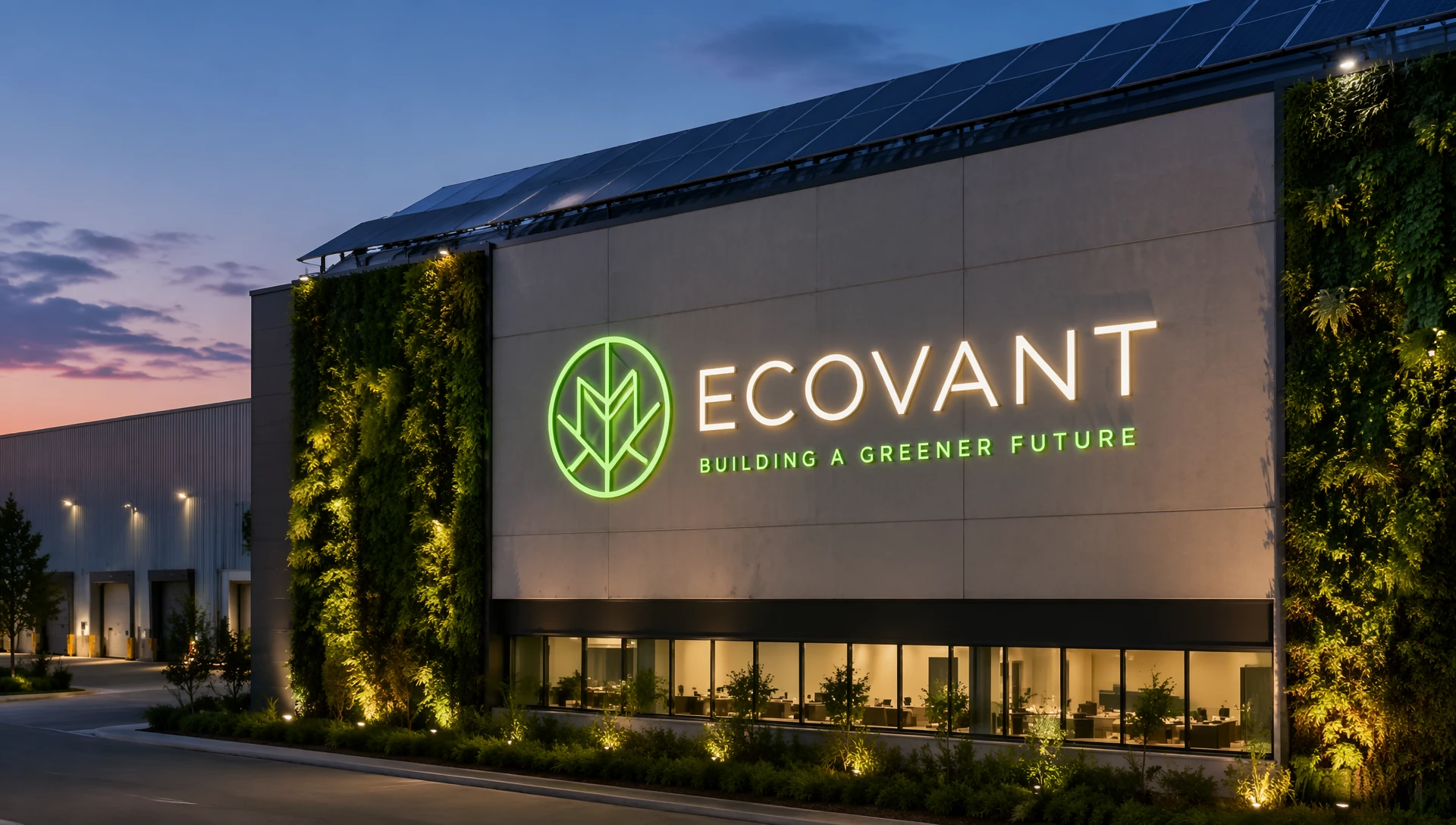 Custom low-energy led neon sign installed on the facade of eco-factories for sustainable corporate branding by THINK TEAM KING. Custom low-energy led neon sign installed on the facade of eco-factories for sustainable corporate branding by THINK TEAM KING.